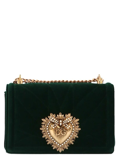 Shop Dolce & Gabbana Devotion Heart Embellished Shoulder Bag In Green