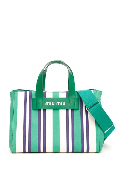 Shop Miu Miu Logo Striped Tote Bag In Multi