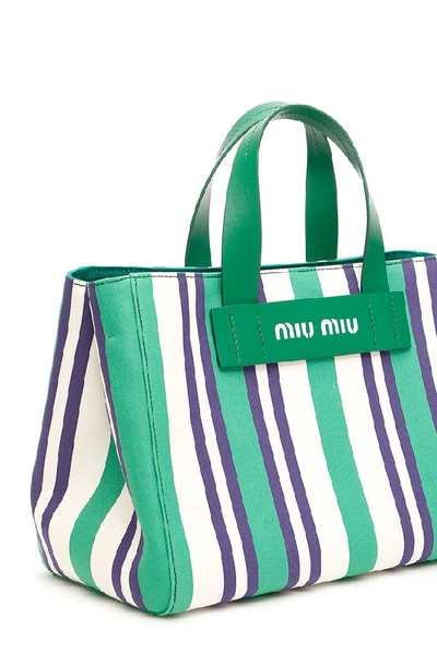 Shop Miu Miu Logo Striped Tote Bag In Multi