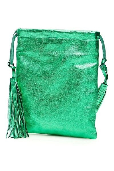 Shop Attico Metallic Drawstring Bucket Tote Bag In Green