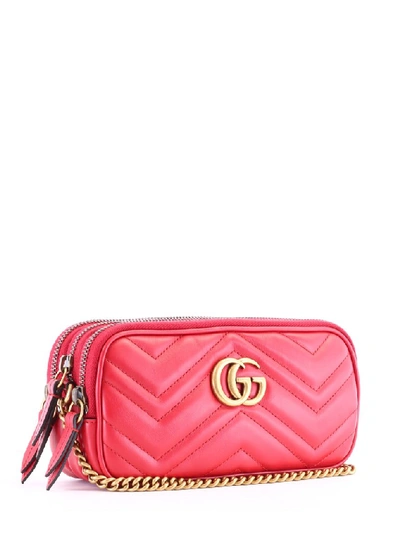 Shop Gucci Gg Marmont Chain Strap Bag In Red