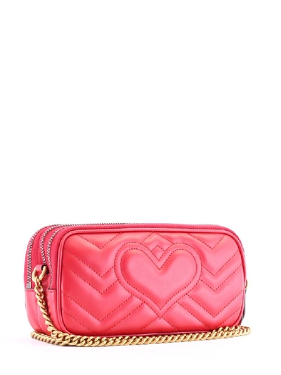 Shop Gucci Gg Marmont Chain Strap Bag In Red