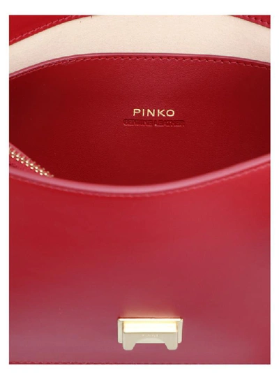 Shop Pinko Love Simply Bird Detail Chain Link Strap Shoulder Bag In Red