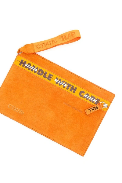 Shop Heron Preston Handle With Care Clutch Bag In Orange