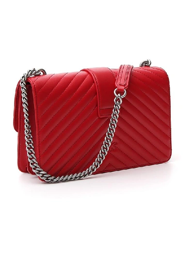 Shop Pinko Mix Love Bird Detail Chain Link Strap Quilted Chain Shoulder Bag In Red