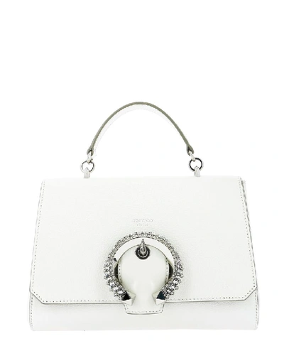 Shop Jimmy Choo Madeline Crystal Buckle Tote Bag In White