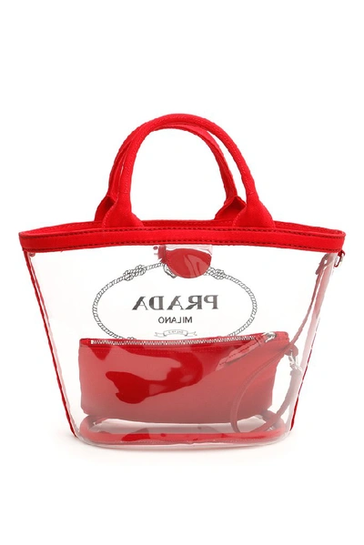 Shop Prada Logo Printed Tote Bag In Red