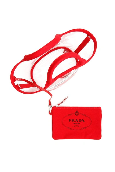 Shop Prada Logo Printed Tote Bag In Red