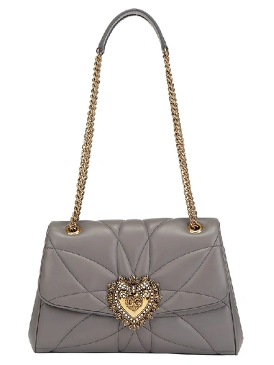 Shop Dolce & Gabbana Heart Embellished Foldover Shoulder Bag In Grey