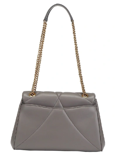 Shop Dolce & Gabbana Heart Embellished Foldover Shoulder Bag In Grey