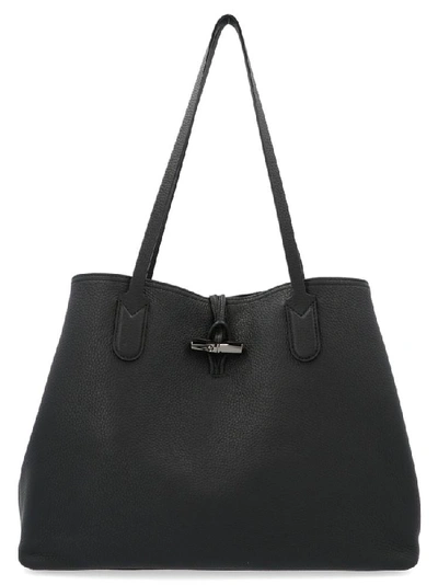 Shop Longchamp Large Roseau Tote Bag In Black
