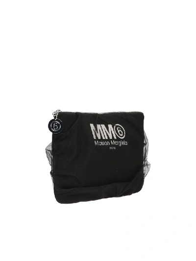 Shop Mm6 Maison Margiela Logo Printed Tulle Clutch In Black