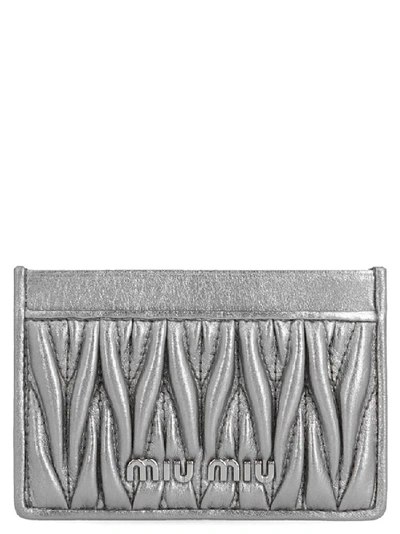 Shop Miu Miu Matelassé Cardholder In Silver