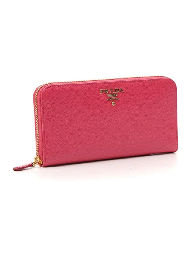 Shop Prada Continental Logo Zip Around Wallet In Pink