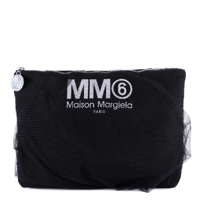 Shop Mm6 Maison Margiela Zipped Logo Clutch Bag In Black