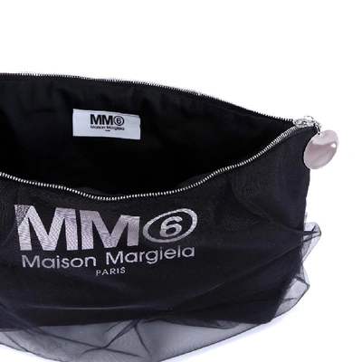 Shop Mm6 Maison Margiela Zipped Logo Clutch Bag In Black