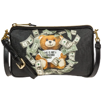 Shop Moschino Teddy Dollar Motif Shoulder Bag In Black