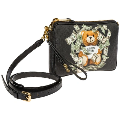 Shop Moschino Teddy Dollar Motif Shoulder Bag In Black