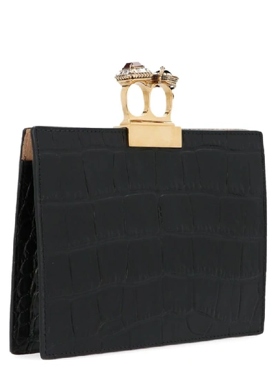 Shop Alexander Mcqueen Double Ring Clutch Bag In Black