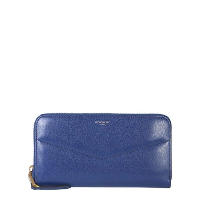 Shop Givenchy Zipped Logo Wallet In Blue