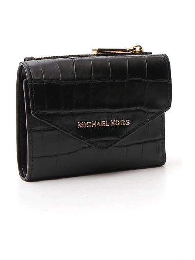 Shop Michael Michael Kors Crocodile Effect Logo Wallet In Black