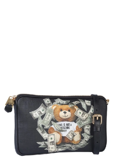 Shop Moschino Teddy Dollar Logo Shoulder Bag In Black