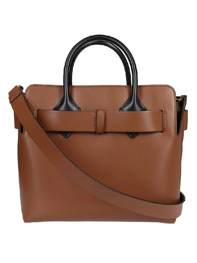 Shop Burberry Small Belted Tote Bag In Brown