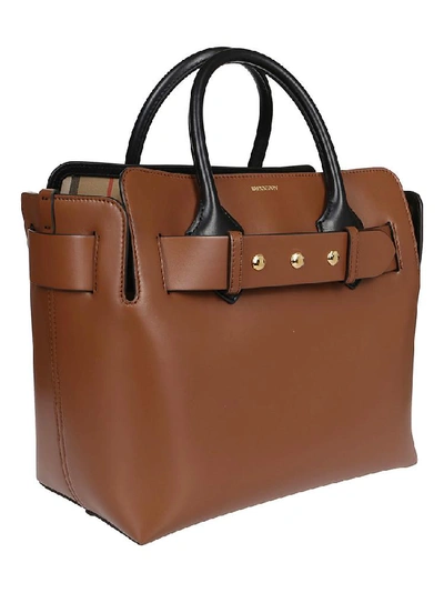 Shop Burberry Small Belted Tote Bag In Brown