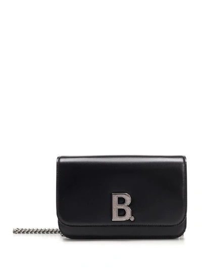 Shop Balenciaga B Logo Chain Wallet In Black