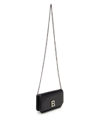 Shop Balenciaga B Logo Chain Wallet In Black