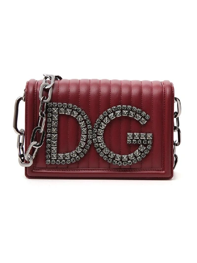 Shop Dolce & Gabbana Embellished Shoulder Bag In Red