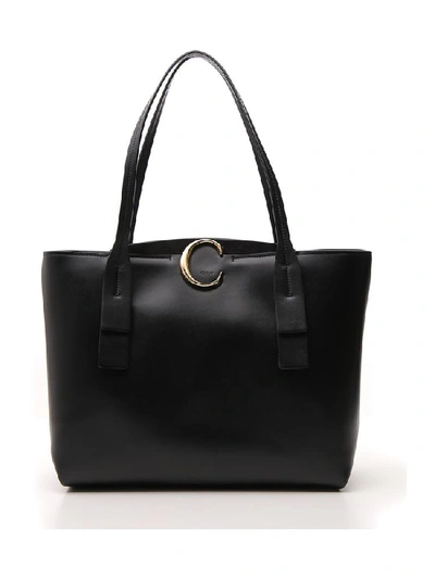 Shop Chloé C Medium Zipped Tote Bag In Black