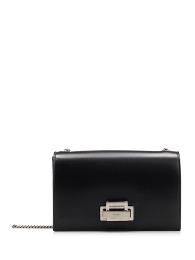 Shop Saint Laurent Metropolis Logo Engraved Clasp Chain Shoulder Bag In Black