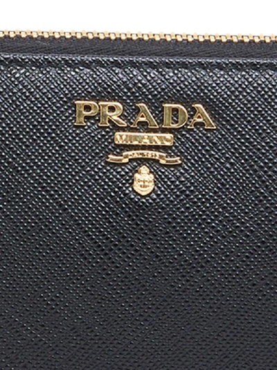 Shop Prada Continental Logo Zip Around Wallet In Black