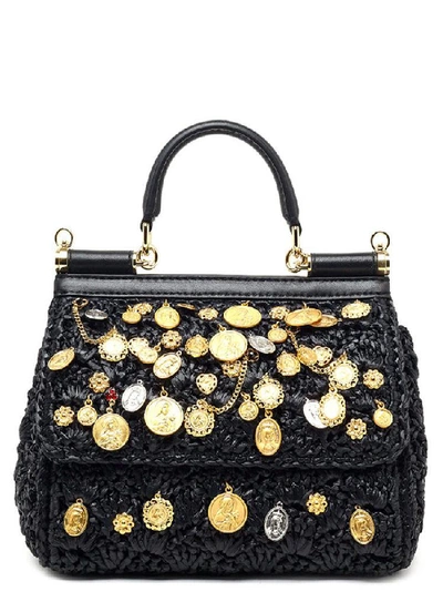 Shop Dolce & Gabbana Sicily Embellished Top Handle Bag In Black