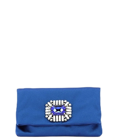 Shop Jimmy Choo Titania Jewel Embellished Clutch Bag In Blue