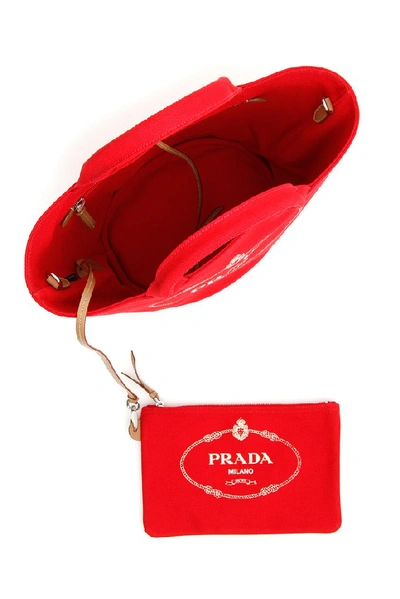Shop Prada Logo Shopping Bag In Red