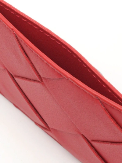 Shop Bottega Veneta Woven Cardholder In Red