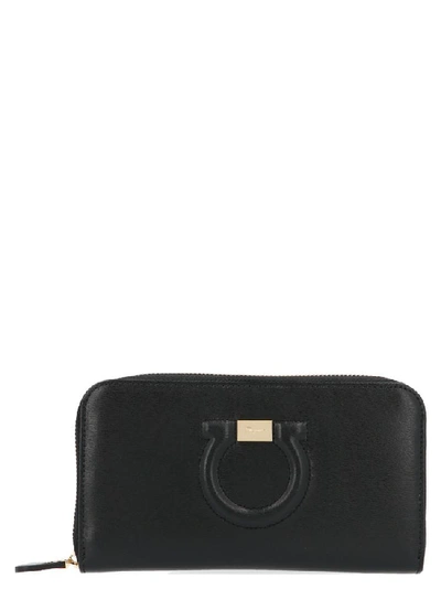 Shop Ferragamo Salvatore  Gancini Zip Around Wallet In Black