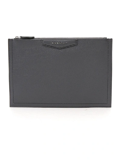 Shop Givenchy Antigona Zipped Clutch Bag In Grey