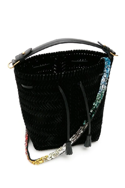 Shop Anya Hindmarch Woven Shoulder Bag In Black