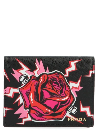 Shop Prada Saffiano Rose Print Wallet In Multi