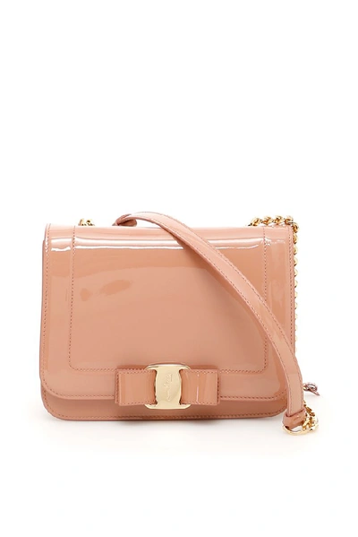 Shop Ferragamo Salvatore  Patent Leather Vara Bow Shoulder Bag In Pink