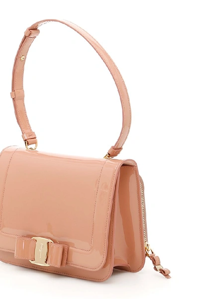 Shop Ferragamo Salvatore  Patent Leather Vara Bow Shoulder Bag In Pink