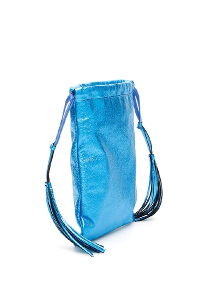 Shop Attico Metallic Drawstring Bucket Tote Bag In Blue