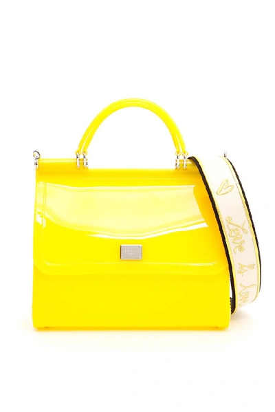 Shop Dolce & Gabbana Sicily Top Handle Bag In Yellow