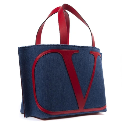 Shop Valentino Garavani V Logo Tote Bag In Blue