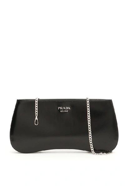 Shop Prada Brushed Chain Strap Clutch Bag In Black