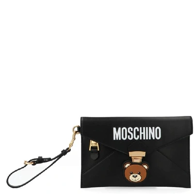 Shop Moschino Teddy Logo Envelope Clutch In Black