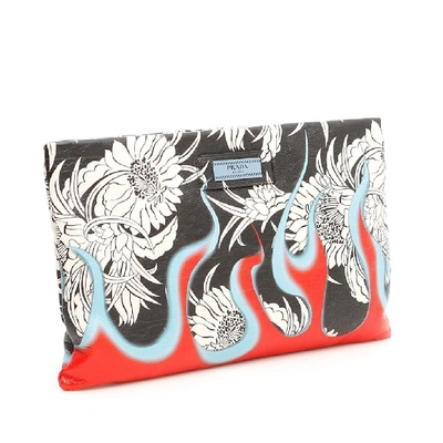 Shop Prada Flames And Dahlia Clutch In Multi